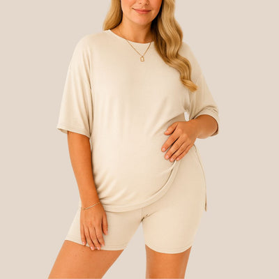 Ultra-Soft Maternity Tee & Shorts Two‑Piece Set