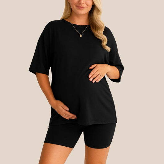 Ultra-Soft Maternity Tee & Shorts Two‑Piece Set