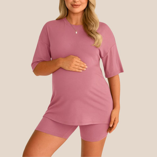 Ultra-Soft Maternity Tee & Shorts Two‑Piece Set