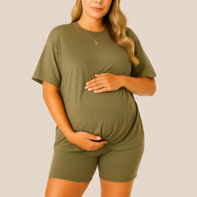 Ultra-Soft Maternity Tee & Shorts Two‑Piece Set